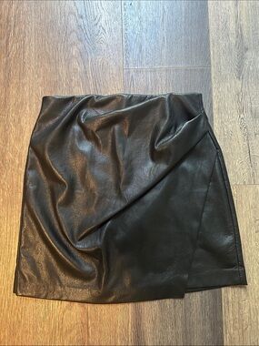 Wilfred Black Faux Leather Draped Mini Skirt